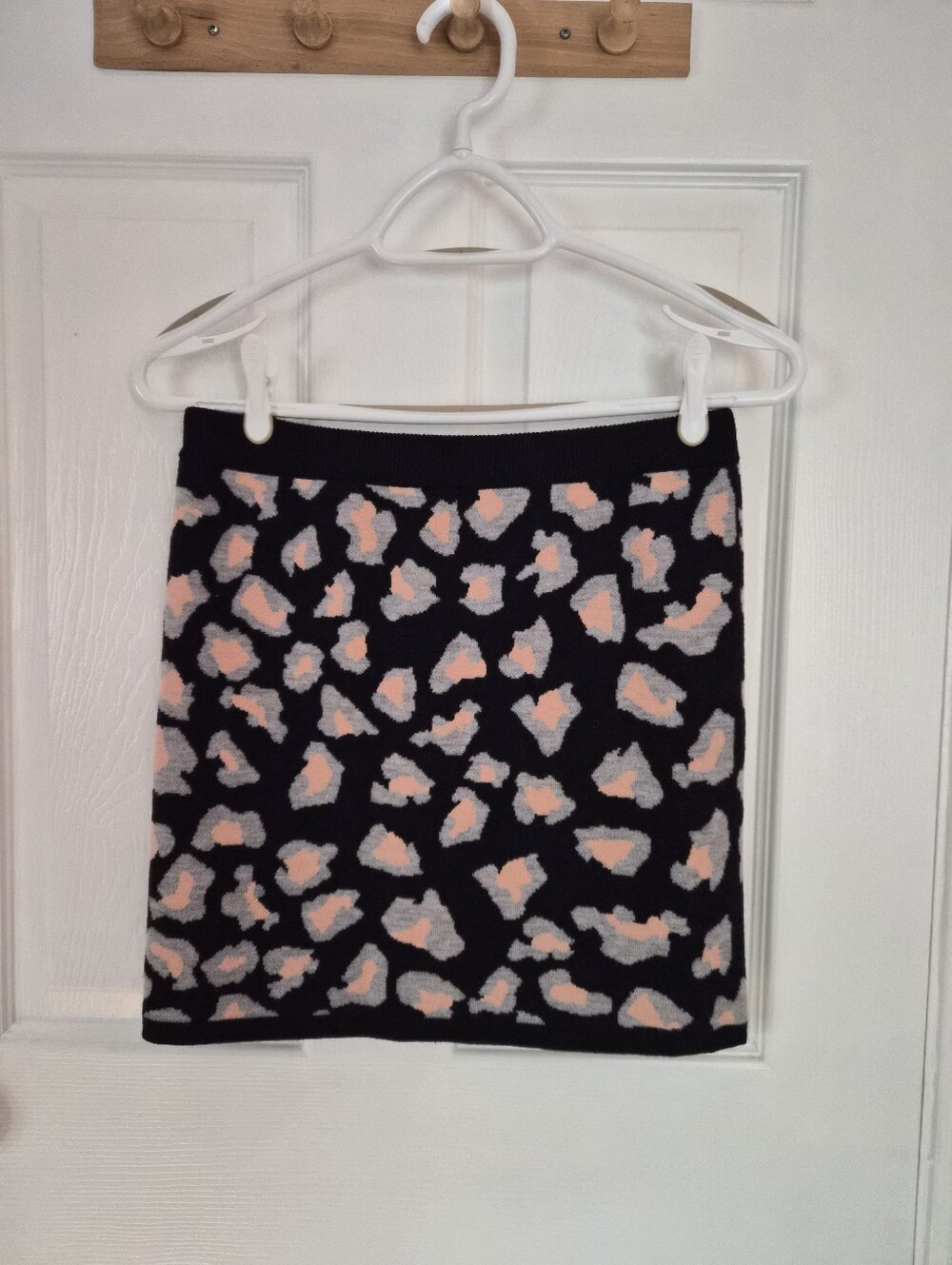 Club Monaco Knit Leopard Mini Skirt with Pink and Gray Accents